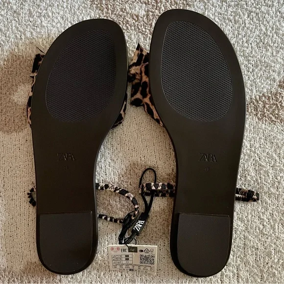 ZARA - Animal Leopard Print Bow Flat Sandals (7.5 US / 38 EUR) NWT - Picture 9 of 13